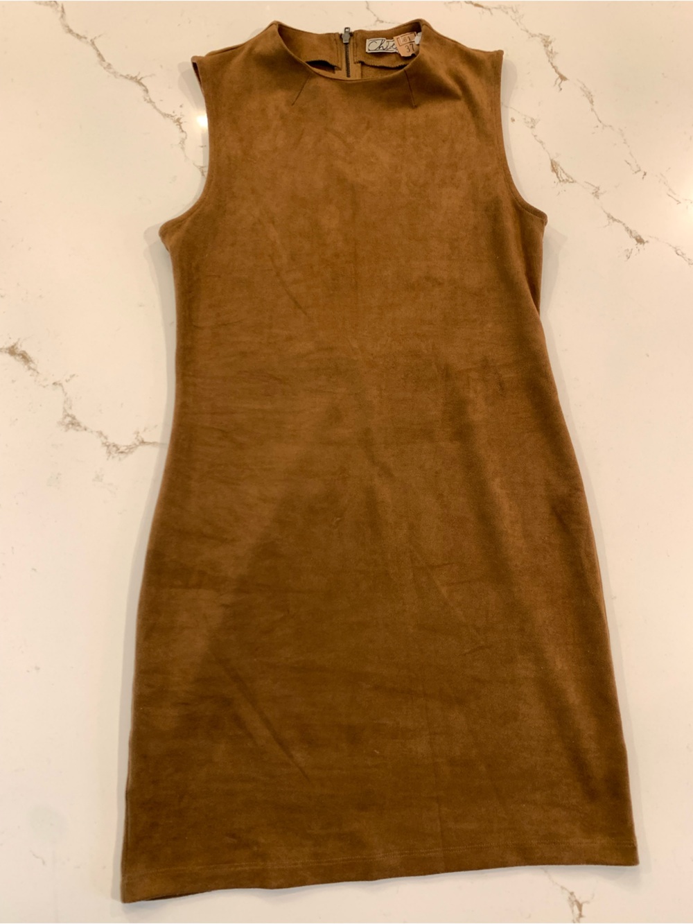 Chloe K Dress Brown Faux Suede Mini Stretch Dress Women’s Size Medium.